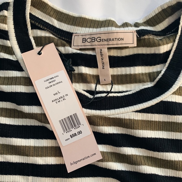 BCBG Striped Sweater Top in Olive and Navy - Picture 3 of 3